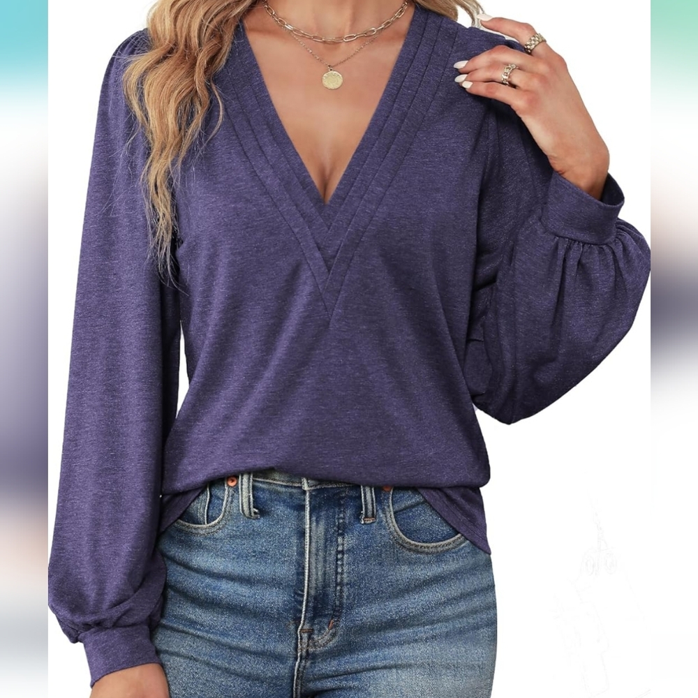 Elegant V-Neck Purple Blouse